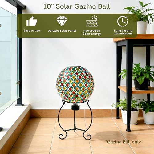 Lily's Home 10” Solar Light Mosaic Gazing Ball - Eco-Friendly Outdoor Decor - Auto On at Dusk & Off at Dawn - Mosaic Globe for Garden, Yard, Patio - Solar Illumination - Gift for Gardeners - Image 6