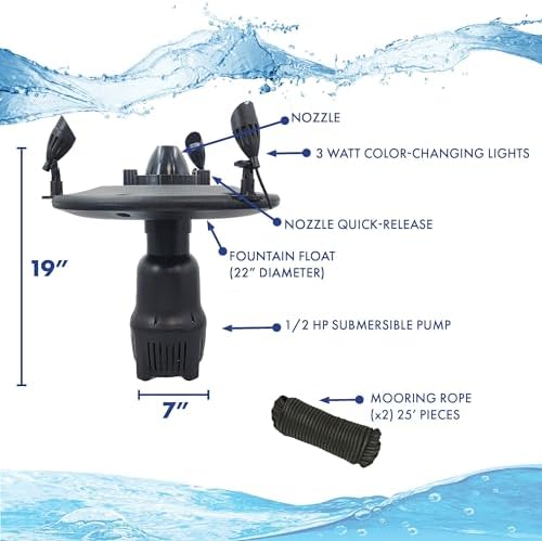Half Off Ponds 1/2 HP 5000 GPH Floating Aerating Fountain Color 100 Ft Cord - Image 2