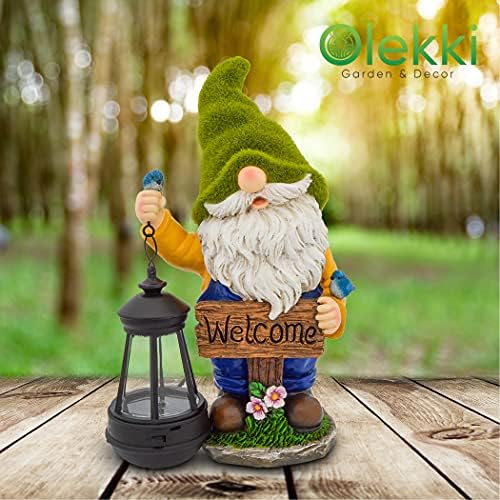 Olekki Christmas Garden Gnomes Outdoor - Flocked Gnome Statue Holding Lantern with Solar LED Lights | Gnomes Garden Decorations for Patio, Yard, Lawn Ornaments - Gnome Gifts - Image 2