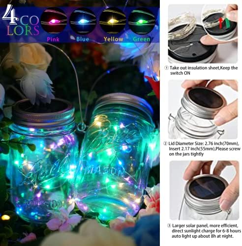 SunKite Solar Mason Jar Lights, 12 Pack 30 LED Waterproof Fairy Firefly Jar Lids String Lights with Hangers(NO Jars), Patio Yard Garden Wedding Decoration - Multicolored1 - Image 2