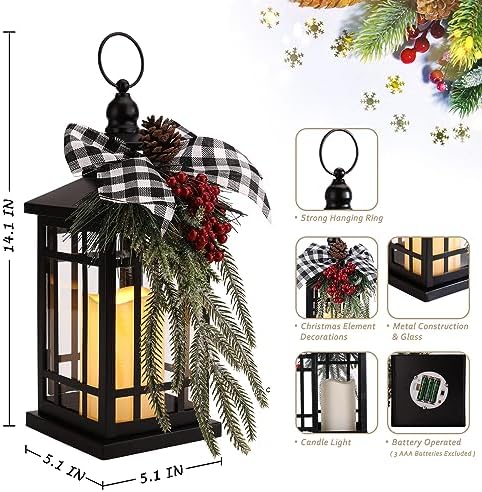 Christmas Decorations Christmas Lantern, Christmas Decor Candle Lanterns, 14 Inch Flameless Candle Lantern, Outdoor Patios Indoor Home Table Fireplace Farmhouse Decorations,Holiday Xmas Gifts - Image 6