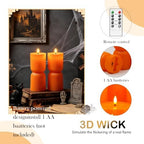 9 Pcs Ribbed Flameless LED Pillar Candles with Remote, Battery Operated Flickering Fake Candles for Wedding Fireplace Halloween Christmas Decor, Orange - Image 6