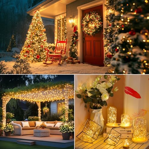 Brightever Solar String Lights, 6-Pack Total 240FT 600LED Solar Fairy Lights with 8 Lighting Modes, Solar Lights Outdoor Waterproof for Patio Christmas Wedding Party Tree Yard Decoration (Warm White) - Image 6