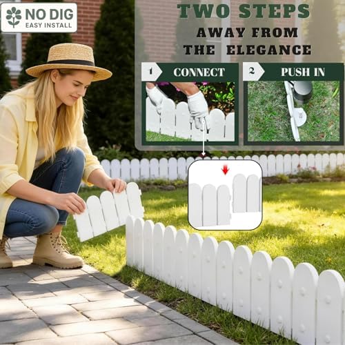 Evelyne Garden Border Edging: Wooden Fence Design - 8pcs White Yard Landscaping Fence Liner Lawn Edge Barrier - 10ft Kit of Decorative Lawn Landscape Panels Elements -Landscaping Edging-GMT-10374-D08 - Image 6