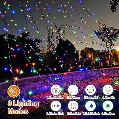 QITONG 2 Pack Multicolor Solar String Lights, Each 66ft 200 LED Solar Christmas Lights Outdoor Waterproof, 8 Modes Colored SolarTwinkle Lights for Outside - Image 4