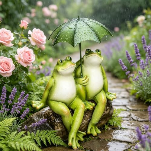 Couple Frogs Garden Outdoor Statue - Frogs Decor Garden Statue 8.5" x 11" x 6.5" by LCdecohome
