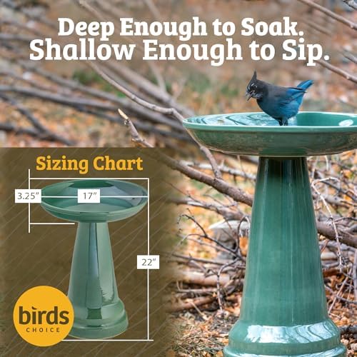 Birds Choice Ohio Stoneware Pedestal Bird Bath | 22" x 17" | Summer Green - Image 4