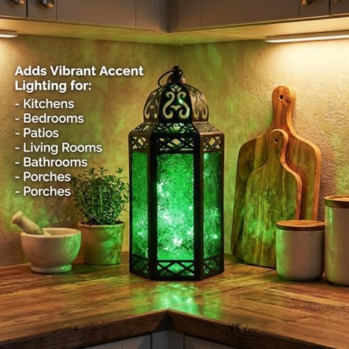 Vela Lanterns Decorative Indoor Fairy Light Candle Holder, Green, L - Image 4