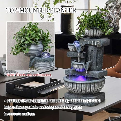 4-Tiers Cascading Bowls Water Fountain Outdoor, Waterfalls Fountains with LED Lights & Atomizing, Outdoor/Indoor Resin Water Feature Fountain for Patio, Garden, Backyard, Deck,23.6" H - Image 4