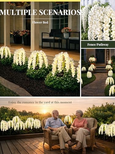 GIGALUMI 3 Pack Solar Wisteria Flowers Outdoor, 2 Modes, White - Image 6