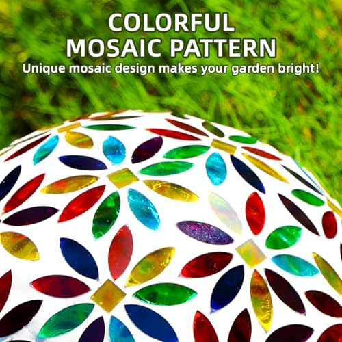 VOREEN Mosaic Glass Gazing Ball, Handmade Reflective Garden Globe for Outdoor Patio Lawn Yard Decor, 10" Multi-Colored Flower Pattern, Festive Decoration for Holiday Atmosphere - Image 3
