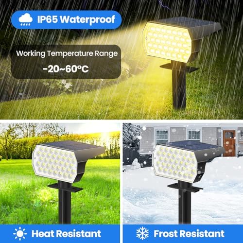 Super Bright 74LED Tri-Color Outdoor Solar Garden Spot Light, IP65 Solar Powered Landscape Lights, 3 Lighting Modes Solar Spotlights for Pathway Walkway Lighting - Image 6