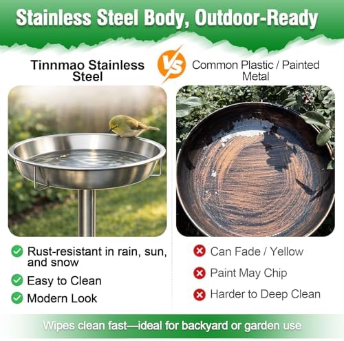 tinnmao 304 Stainless Steel Bird Bath for Outside, 40 Inch Tall Freestanding Metal Birdbath & Feeder with Removable Bowl for Garden Yard Patio Lawn - Image 3