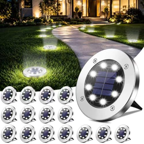 DUUDO 4.6in Solar Lights Outdoor, Solar Garden Outdoor Waterproof Pathway Lights Bright In-Ground Light Outdoor Lighting Decor for Lawn, Patio, Yard, Driveway, Step and Walkway White Light 16pack by DUUDO