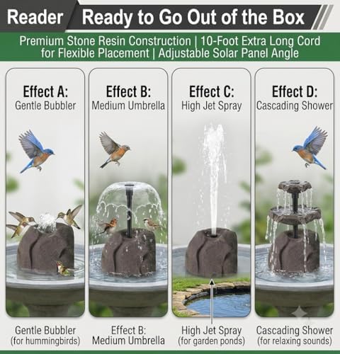 Realistic Granite Rock Solar Bird Bath Fountain - Premium Solar Fountain for Bird Bath, Full Water Pump Kit & Nozzles to Attract Hummingbirds to Your Garden (Grey) - Image 7