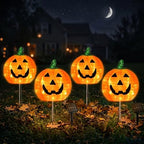 BRIGHTDECK Halloween Solar Pathway Lights Outdoor, LED Decor, Light Up Solar Stake Lights for Holiday, Halloween, Walkway, Sidewalk (Foldable Pumpkin, 4-Pack) - Image 2