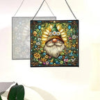 Daisy Crown Gnome Stained Glass Suncatcher – Square Hanging Window Panel for Home or Greenhouse – Whimsical Glass Art Gift for Garden Lovers, Christmas, Halloween, Father Days gdSmuZ - Image 4