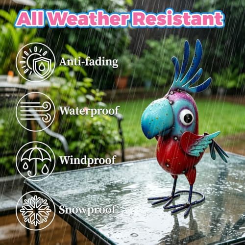 15" Metal Parrot Statue Outdoor Garden Decor - Image 5