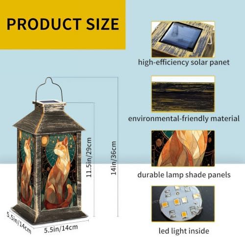 Solar Lantern Stained Glass Cat Mandala Wall Outdoor Waterproof Garden Hanging Lantern Solar Powered Lighting Outside Solar Light for Patio Yard Camping, Gifts for Women Mom - Image 2