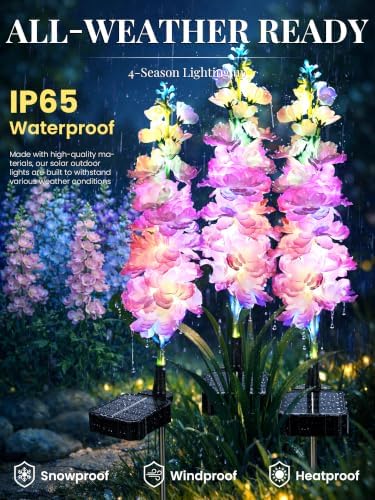 GIGALUMI 3 Pack Solar Delphinium Flowers Outdoor, 2 Modes, Pink - Image 3
