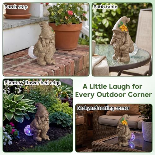 Lyeasw Solar Funny Garden Gnomes Statue - Gnomes for Dad - Waterproof Outdoor Garden Sculpture Light for Yard, Porch, Patio & Balcony - Birthday Gift for Mom, Grandma & Garden Lovers - Image 2