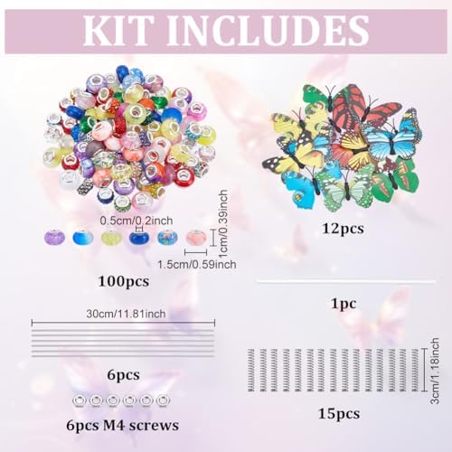 FREEBLOSS 140Pcs Beaded Garden Stakes Kit DIY Fairy Wand Garden Stake Beads Kits Butterfly Beaded Stakes with 100pcs Colorful Beads DIY Yard Stake for Outdoor Decoration - Image 2