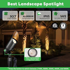 Landscape Spotlights Low Voltage - Warm & Cool White Uplight Adjustable Temp, 12V Outdoor LED Spot Lights Wired, IP65 Waterproof Aluminum, Black for Exterior House Tree Garden Yard - Image 2