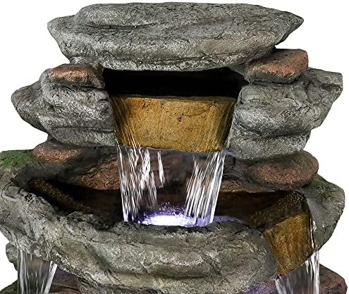 SunJet 47.2" High Cascading Rock Outdoor Water Fountain with LED Lights - Large Outdoor Resin Fountains and Waterfalls for Garden or Patio, Yard, and Deck Decor, Featuring Natural Stone Look - Image 6