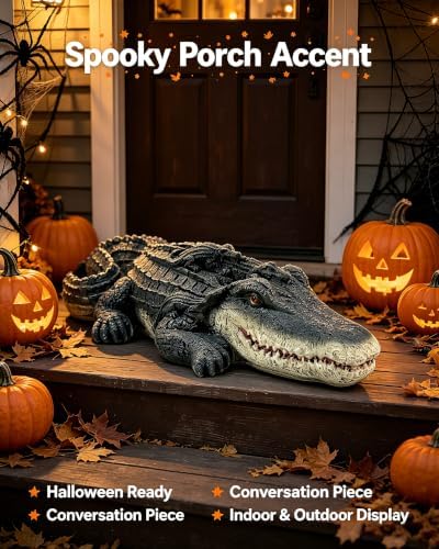 Teaeeno Garden Alligator Decor Outdoor,Crocodile Sculpture for Stuff Pond Decor,Florida Alligator Sculpture for Yard Art,Realistic Wild Animal,Reptile Figure,Florida Alligator,Perfect for Man(Black) - Image 2