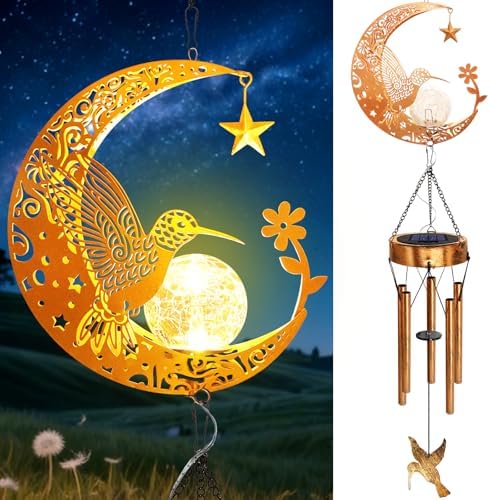 2Pack Solar Moon Hummingbird Wind Chimes, Gifts for Mom Women Mothers Day by YJFWAL