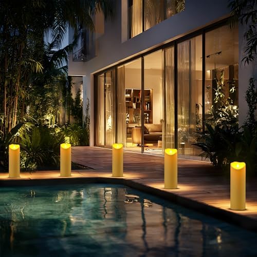 Raycare Large Outdoor Flameless Candles with Remote & Timer, Waterproof Battery Operated LED Pillar Candles, Dark Ivory, 4"x12", Set of 2 - Image 6