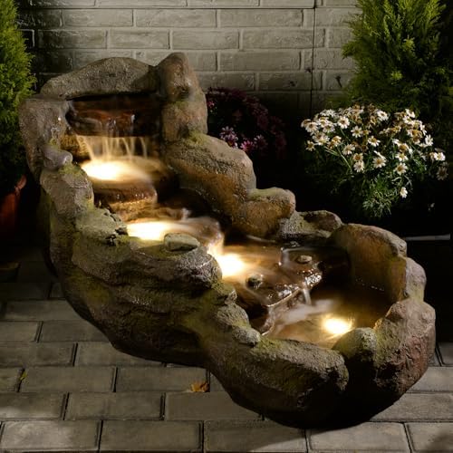 Bumilgar 42 in Natural-Style Tier Garden Rock Water Fountain Outdoor, Floor-Standing Fountains that Feature Gentle Waterfall and LED Lights for Patio, Backyard, Deck, Porch, Home Décor - Image 5