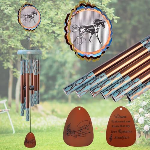 Aoedelyart Wind Chimes for Outside with 3D Animations Horse Wind Spinner,37" Memorial Wind Chimes Outdoor Garden Decor,Horse Gifts for Women Mom Grandma Men Father,Patio Decorations,Garden Ornaments by Aoedelyart