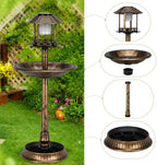 LDAILY Outdoor Bird Bath, 42’’ Solar Lighted Pedestal Birdbaths with Birds Feeder ,20’’ Water Bowl, Flower Planters and 3 Stakes, Attract Birds Antique Bird Bath for Outside Garden, Yard (Bronze, 42‘’) - Image 2