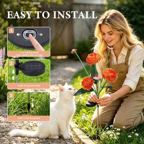 4 Pack Solar Bee Path Lights, Honeycomb Flower with 12 Swaying Bees 600mAh Waterproof Garden Decor - Image 6