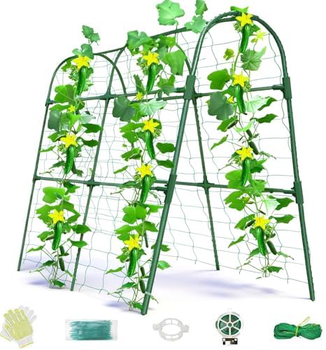 Cucumber Trellis for Raised Bed, U-Shape Garden Arch Metal Support for Climbing Plants, Metal Arch Plant Support Vegetables Trellis, Plant Support for Vine (Green, 31.5 * 30 * 47inch(L*W*H)) by Laodier