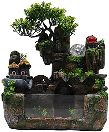 LuuChain Rockery Water Fountain Tabletop Mountain Cascading Waterfalls Indoor Resin Small Waterfall Fountain with LED Lamp for Office Iving Living Room Office Decoration - Image 4