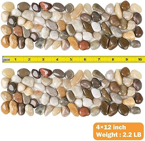 River Rock Stepping Stones Outdoor for Garden Walkway, 6 Pcs 12" L x 4" W Rectangle Shape Paver Step Stones Polished Pebble River Stone Mat for Yard Lawn Patio Pathway Walk Way - Multi-Color - Image 2