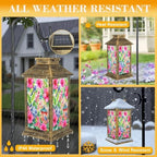 Solar Lantern Outdoor Waterproof Exotic Tropical Floral Hibiscus Blue Birds Vase Pagoda Garden Decor LED Hanging Solar Lights Tabletop Lamp Gifts for Women Mom Outside Yard Patio Porch - Image 3