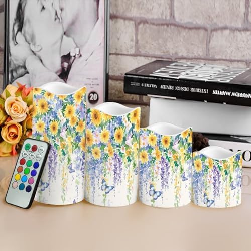 Sunflower Butterfly Flameless Candles Battery Operated Decorative Remote LED Candles with Flickering Flame Pack of 4 for Parties Home Public Elegant Events 2.95x2.95x2.87 Inch Holiday Gifts - Image 4