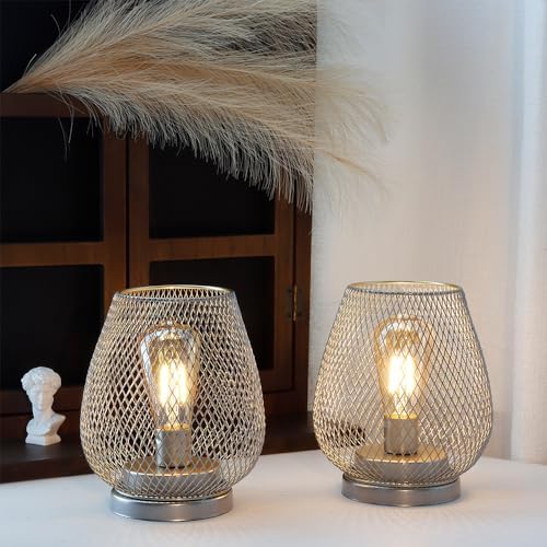 JHY DESIGN Set of 2 Metal Cage LED Lantern Battery Powered Cordless Accent Light with LED Great for Weddings Parties Patio Events for Indoors Outdoors(Silver) - Image 5