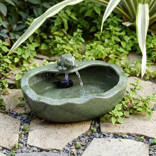 Ceramic Solar Water Fountain Outdoor – 11" Glazed Frog Solar Garden Fountain, Solar Powered Fountain for Garden, Patio, Yard, Tabletop - Image 2