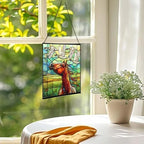 Bay Roan Horse Watching Geese Fly Over Meadow Square Suncatcher – Stained Glass Style Window Panel with Pastoral Scene, Custom Decorative Hanging Art for Equestrian Home, Christmas qcXOkw - Image 3
