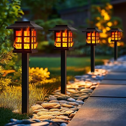 PEVOROS Solar Lights Outdoor,10 Pack Solar Torch Lights Garden Decor with Flickering Flame,Waterproof Solar-Powered Light Tiki Torches for Outside,Flame Torches for Garden Patio Path Yard Decorations by PEVOROS