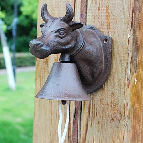 Heavy Duty Cast Iron Wall Bell, Wall Mounted Dinner Bell Metal Wall Art Decoration for Indoor Outdoor Garden Home, Bull Head Design - Image 3