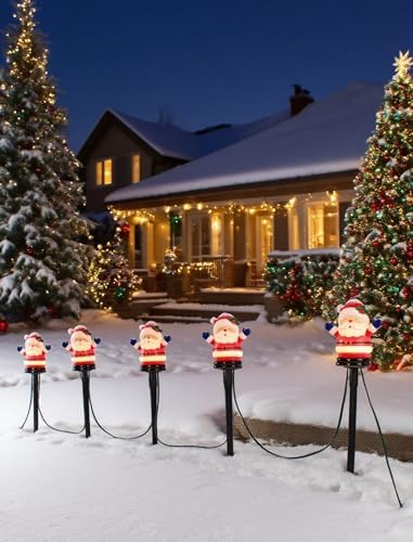 10.5FT Christmas Pathway Lights, 5PK LED Welcome Santa Yard Stake Lights - Image 6