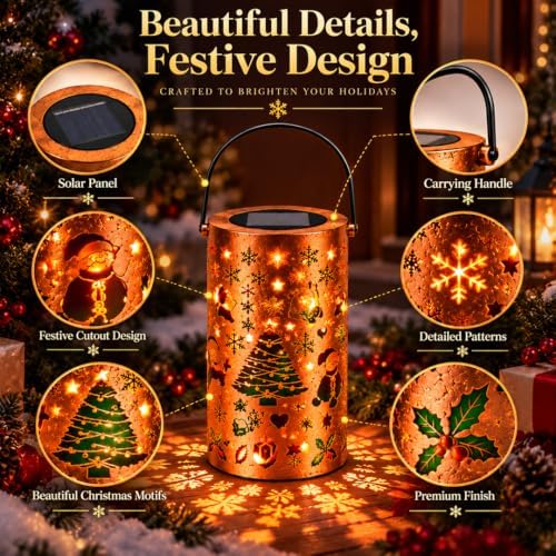 Solar Christmas Lanterns Outdoor 2 Pack, Multicolor Hanging Metal Lights - Image 2