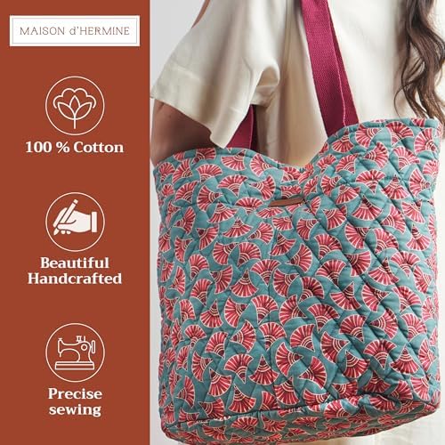 Maison d' Hermine Shopping Bags Cotton Quilted Tote Bag with Zipper Pockets - Image 4