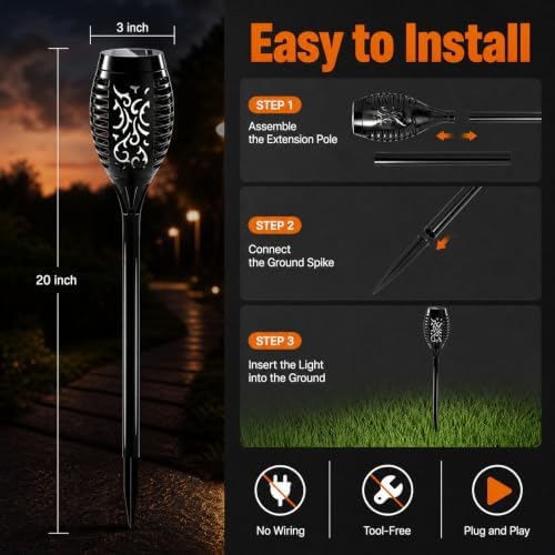 Solar Flame Lights Outdoor Waterproof 16 Pack Flickering Torches - Image 4