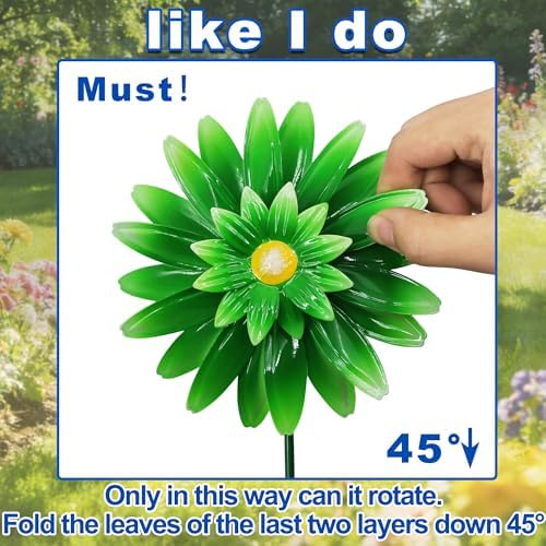 3 Pack Metal Flower Wind Spinner 18in Garden Stake Kinetic Yard Art - Image 5